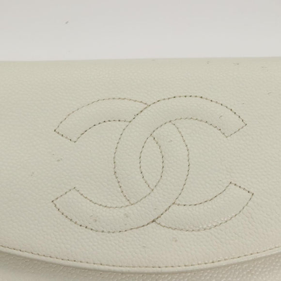 CHANEL COCO Mark Chain Wallet Caviar Skin White CC Auth 132293