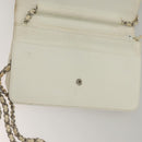 CHANEL COCO Mark Chain Wallet Caviar Skin White CC Auth 132293-20