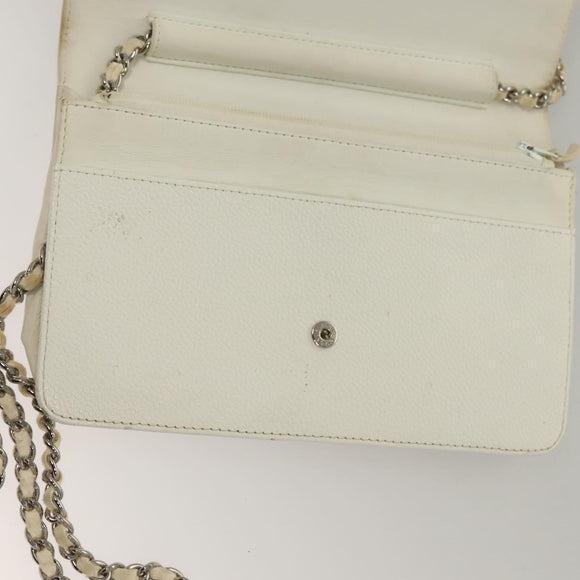 CHANEL COCO Mark Chain Wallet Caviar Skin White CC Auth 132293