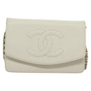CHANEL COCO Mark Chain Wallet Caviar Skin White CC Auth 132293-13
