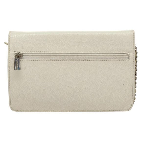 CHANEL COCO Mark Chain Wallet Caviar Skin White CC Auth 132293