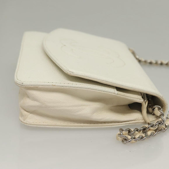 CHANEL COCO Mark Chain Wallet Caviar Skin White CC Auth 132293