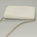 CHANEL COCO Mark Chain Wallet Caviar Skin White CC Auth 132293-6