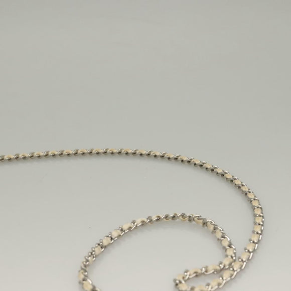 CHANEL COCO Mark Chain Wallet Caviar Skin White CC Auth 132293