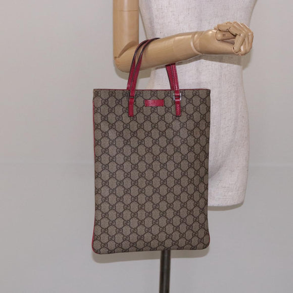 GUCCI GG Supreme Hand Bag PVC Beige Silver 117551 Auth 132297