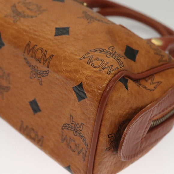 MCM Logogram Vicetos Mini Boston Bag PVC Leather 2way Brown Gold Auth 132305