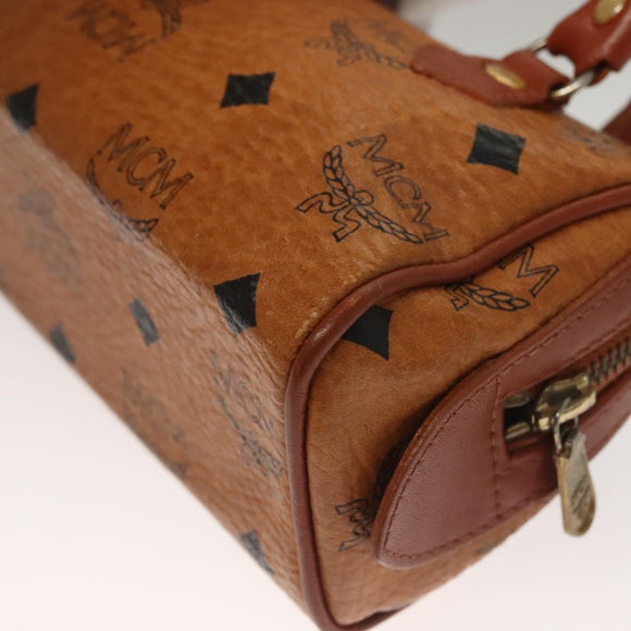 MCM Logogram Vicetos Mini Boston Bag PVC Leather 2way Brown Gold Auth 132305