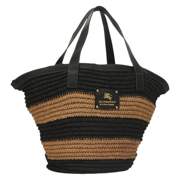 BURBERRY Blue Label Tote Bag Straw Gold Black Auth 132307