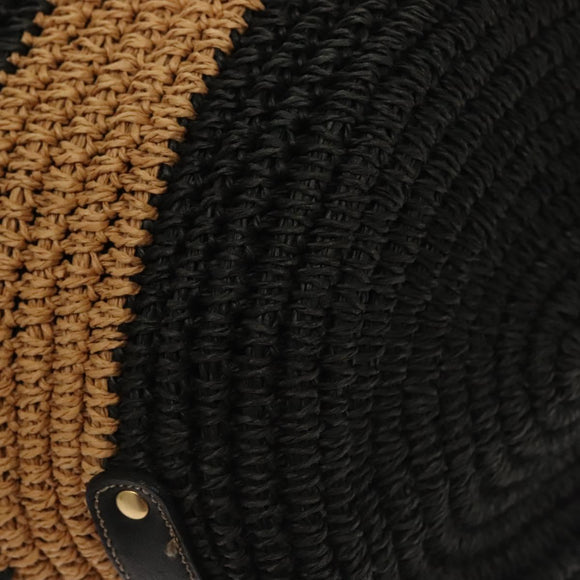 BURBERRY Blue Label Tote Bag Straw Gold Black Auth 132307