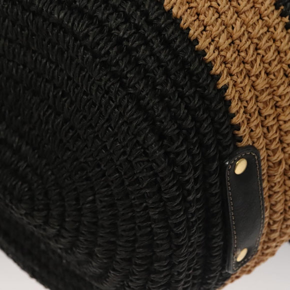 BURBERRY Blue Label Tote Bag Straw Gold Black Auth 132307