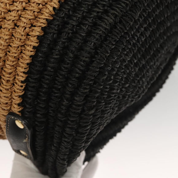 BURBERRY Blue Label Tote Bag Straw Gold Black Auth 132307