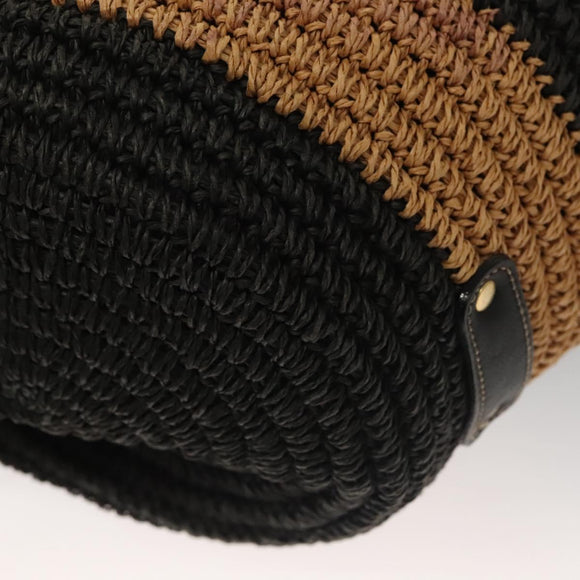 BURBERRY Blue Label Tote Bag Straw Gold Black Auth 132307