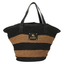 BURBERRY Blue Label Tote Bag Straw Gold Black Auth 132307-13