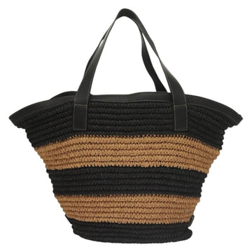 BURBERRY Blue Label Tote Bag Straw Gold Black Auth 132307 - 0