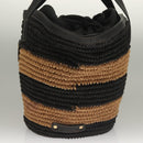 BURBERRY Blue Label Tote Bag Straw Gold Black Auth 132307-3