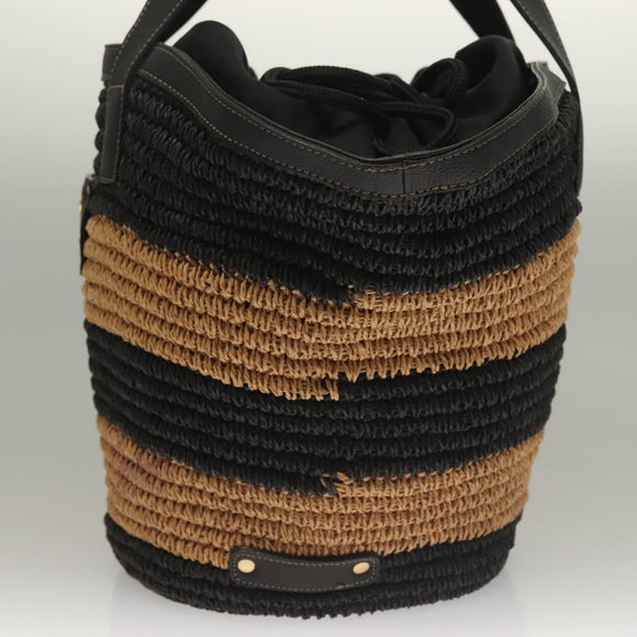 BURBERRY Blue Label Tote Bag Straw Gold Black Auth 132307