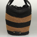 BURBERRY Blue Label Tote Bag Straw Gold Black Auth 132307-4