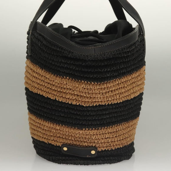 BURBERRY Blue Label Tote Bag Straw Gold Black Auth 132307