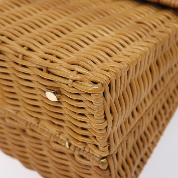 Salvatore Ferragamo Gancini Hand Bag Wicker Beige Gold Auth 132381A