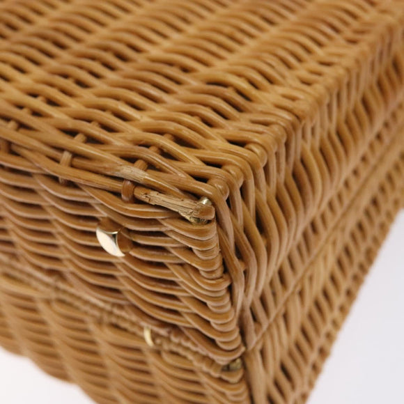 Salvatore Ferragamo Gancini Hand Bag Wicker Beige Gold Auth 132381A