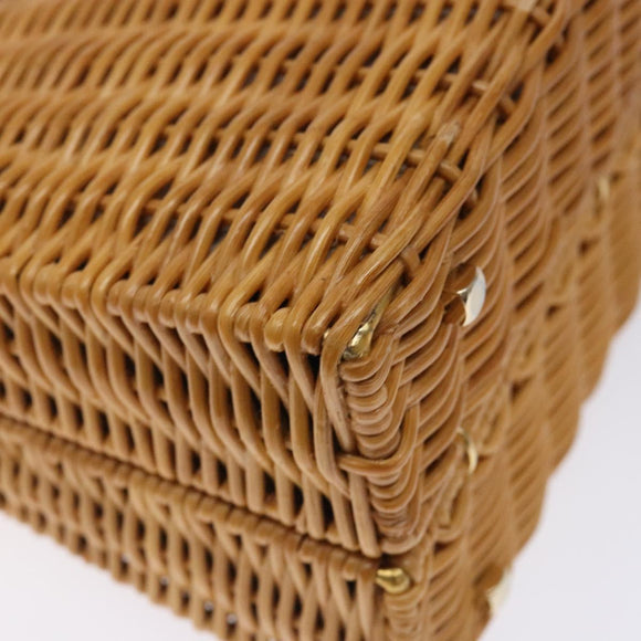 Salvatore Ferragamo Gancini Hand Bag Wicker Beige Gold Auth 132381A
