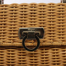 Salvatore Ferragamo Gancini Hand Bag Wicker Beige Gold Auth 132381A-18