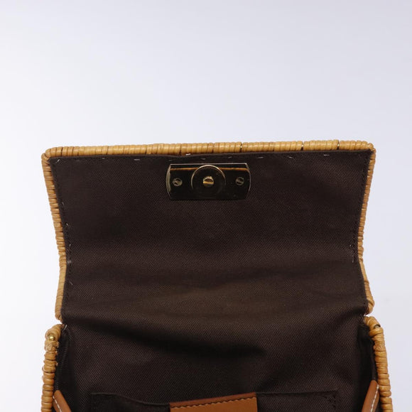 Salvatore Ferragamo Gancini Hand Bag Wicker Beige Gold Auth 132381A