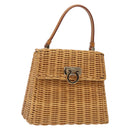 Salvatore Ferragamo Gancini Hand Bag Wicker Beige Gold Auth 132381A-1