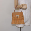 Salvatore Ferragamo Gancini Hand Bag Wicker Beige Gold Auth 132381A-22