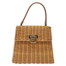Salvatore Ferragamo Gancini Hand Bag Wicker Beige Gold Auth 132381A-13