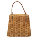 Salvatore Ferragamo Gancini Hand Bag Wicker Beige Gold Auth 132381A-2