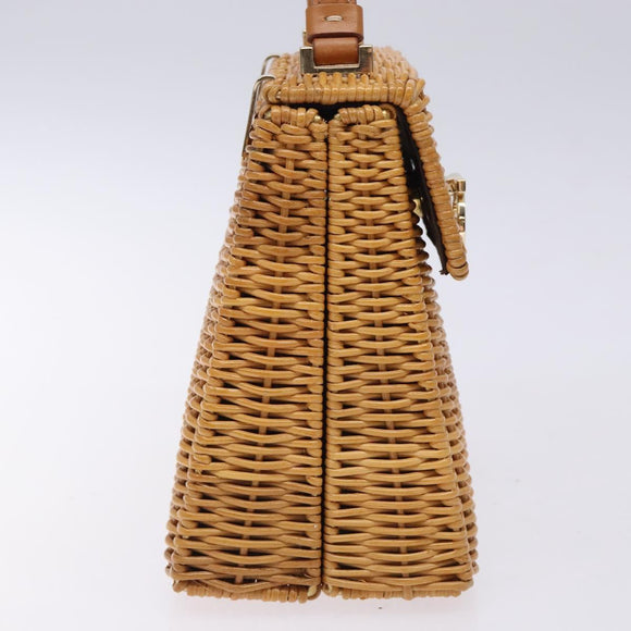 Salvatore Ferragamo Gancini Hand Bag Wicker Beige Gold Auth 132381A