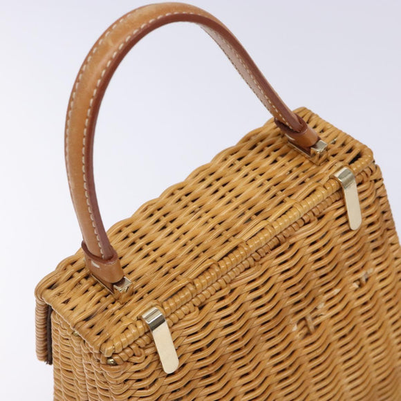 Salvatore Ferragamo Gancini Hand Bag Wicker Beige Gold Auth 132381A