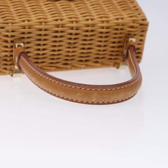Salvatore Ferragamo Gancini Hand Bag Wicker Beige Gold Auth 132381A
