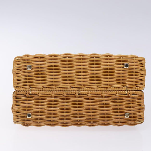 Salvatore Ferragamo Gancini Hand Bag Wicker Beige Gold Auth 132381A