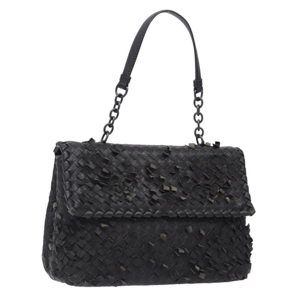 BOTTEGA VENETA INTRECCIATO Shoulder Bag Leather Black Auth 132398