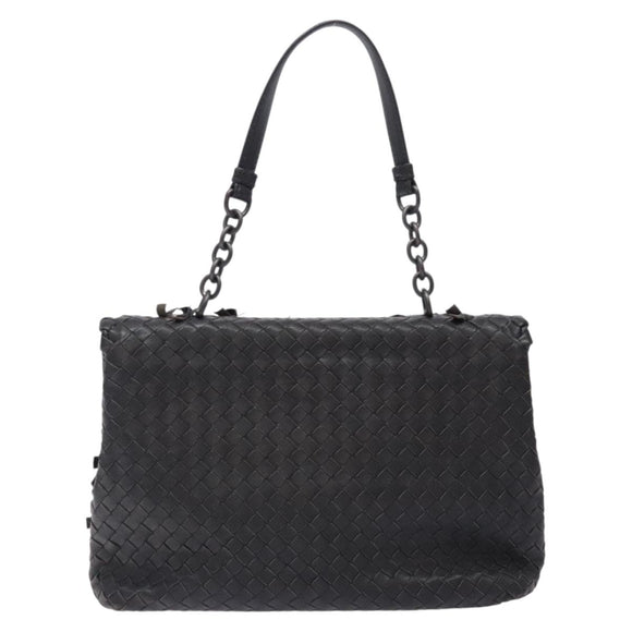 BOTTEGA VENETA INTRECCIATO Shoulder Bag Leather Black Auth 132398