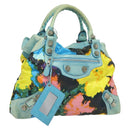 BALENCIAGA The Giant Brief Hand Bag Nylon Light Blue Silver Auth 132399-1