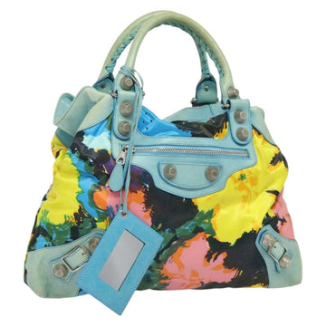 BALENCIAGA The Giant Brief Hand Bag Nylon Light Blue Silver Auth 132399
