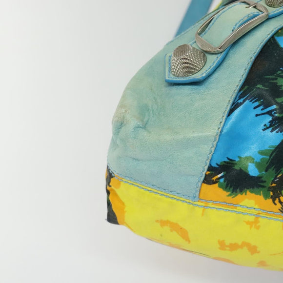 BALENCIAGA The Giant Brief Hand Bag Nylon Light Blue Silver Auth 132399