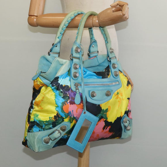BALENCIAGA The Giant Brief Hand Bag Nylon Light Blue Silver Auth 132399