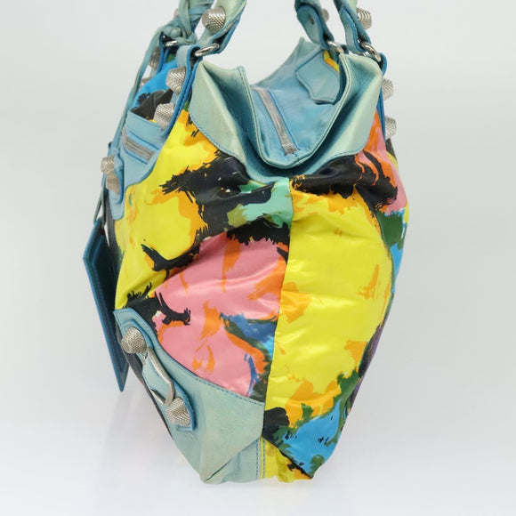 BALENCIAGA The Giant Brief Hand Bag Nylon Light Blue Silver Auth 132399