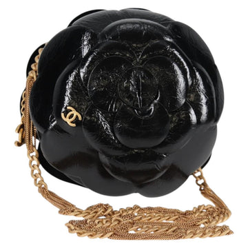 CHANEL Chain Shoulder Bag Enamel Gold Black CC Auth 132401M