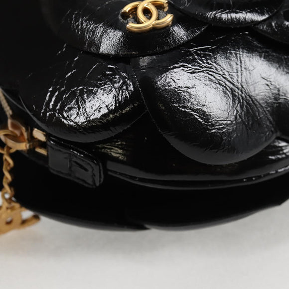 CHANEL Chain Shoulder Bag Enamel Gold Black CC Auth 132401M