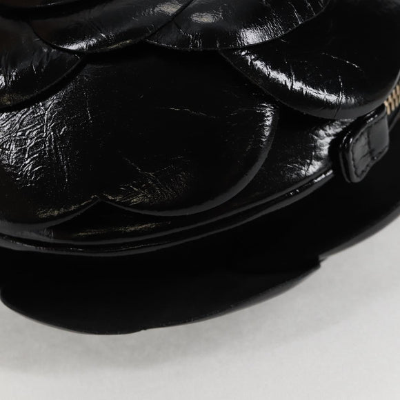 CHANEL Chain Shoulder Bag Enamel Gold Black CC Auth 132401M