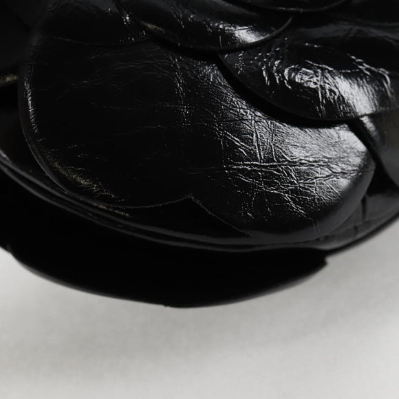 CHANEL Chain Shoulder Bag Enamel Gold Black CC Auth 132401M