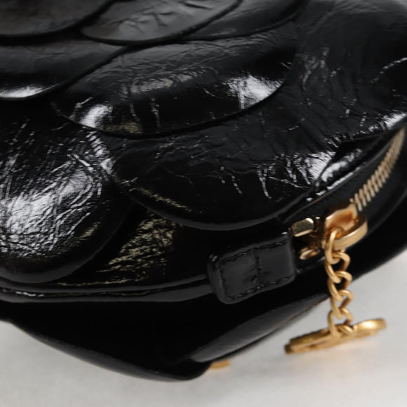 CHANEL Chain Shoulder Bag Enamel Gold Black CC Auth 132401M