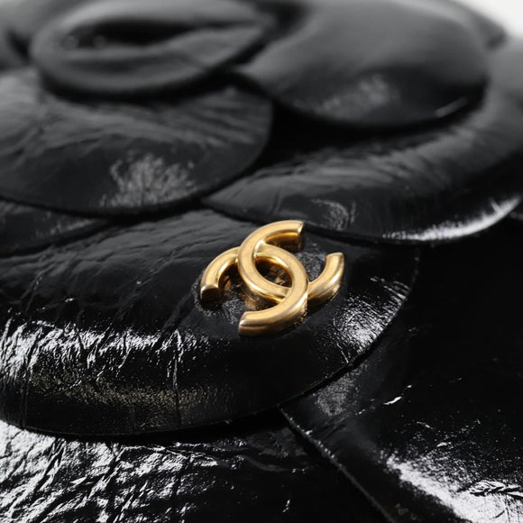 CHANEL Chain Shoulder Bag Enamel Gold Black CC Auth 132401M