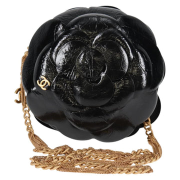 CHANEL Chain Shoulder Bag Enamel Gold Black CC Auth 132401M - 0