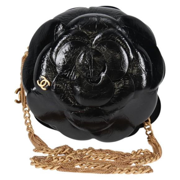 CHANEL Chain Shoulder Bag Enamel Gold Black CC Auth 132401M